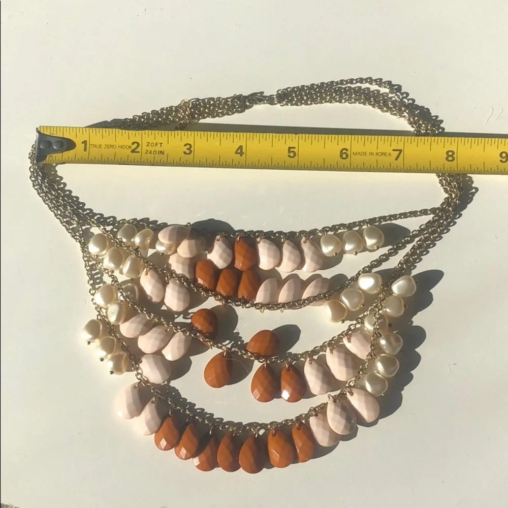 Vintage Burnt Orange and Pale White Pink Teardrop Necklace